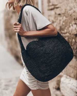 The Black Relaxed Raffia Bag