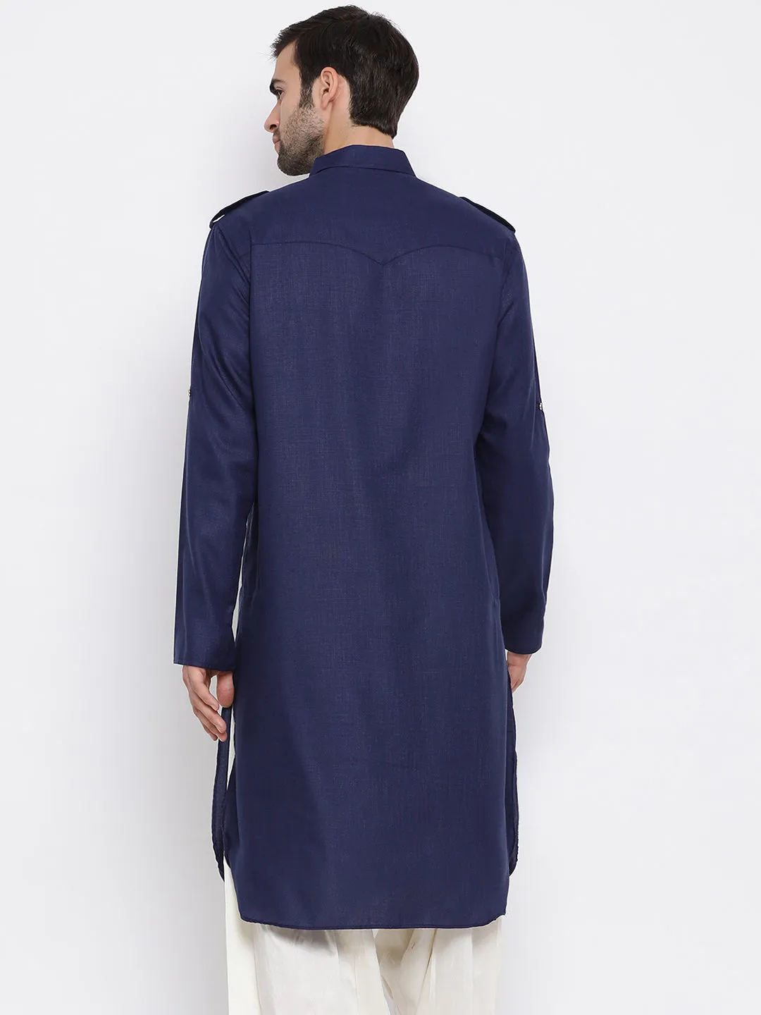 Vastramay Blue Cotton Blend Baap Beta Pathani Kurta